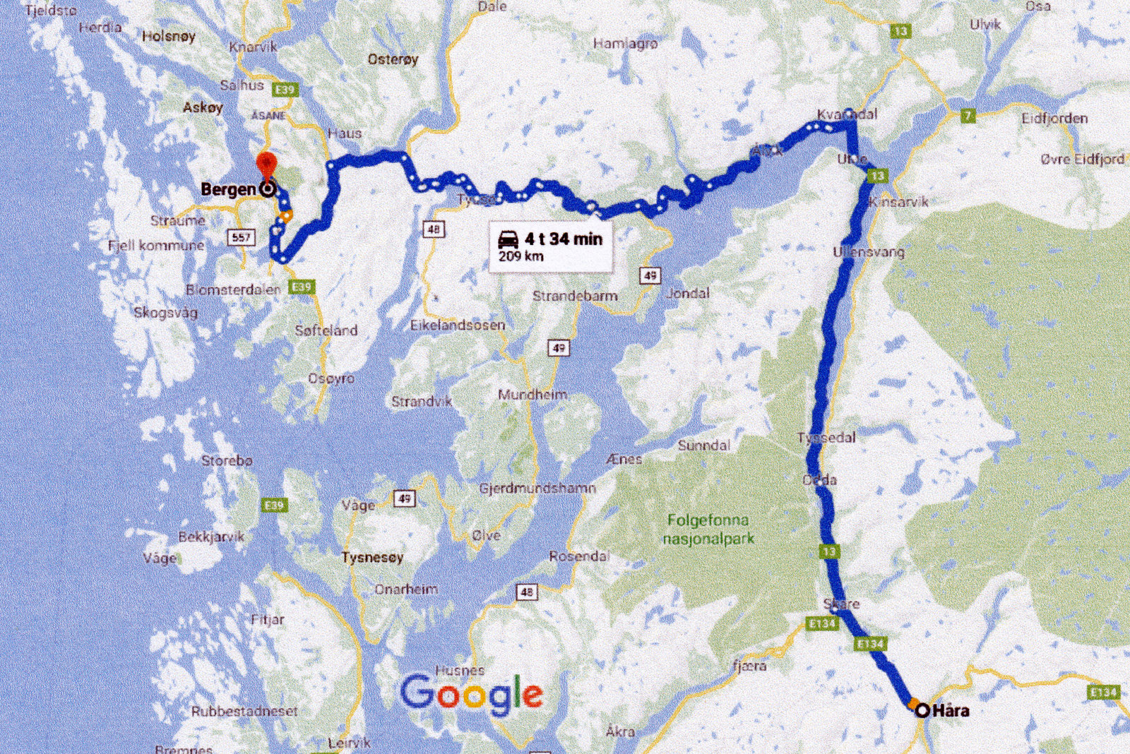 Dag 8: Den det kan blive: 209 km. Håra - Bergen