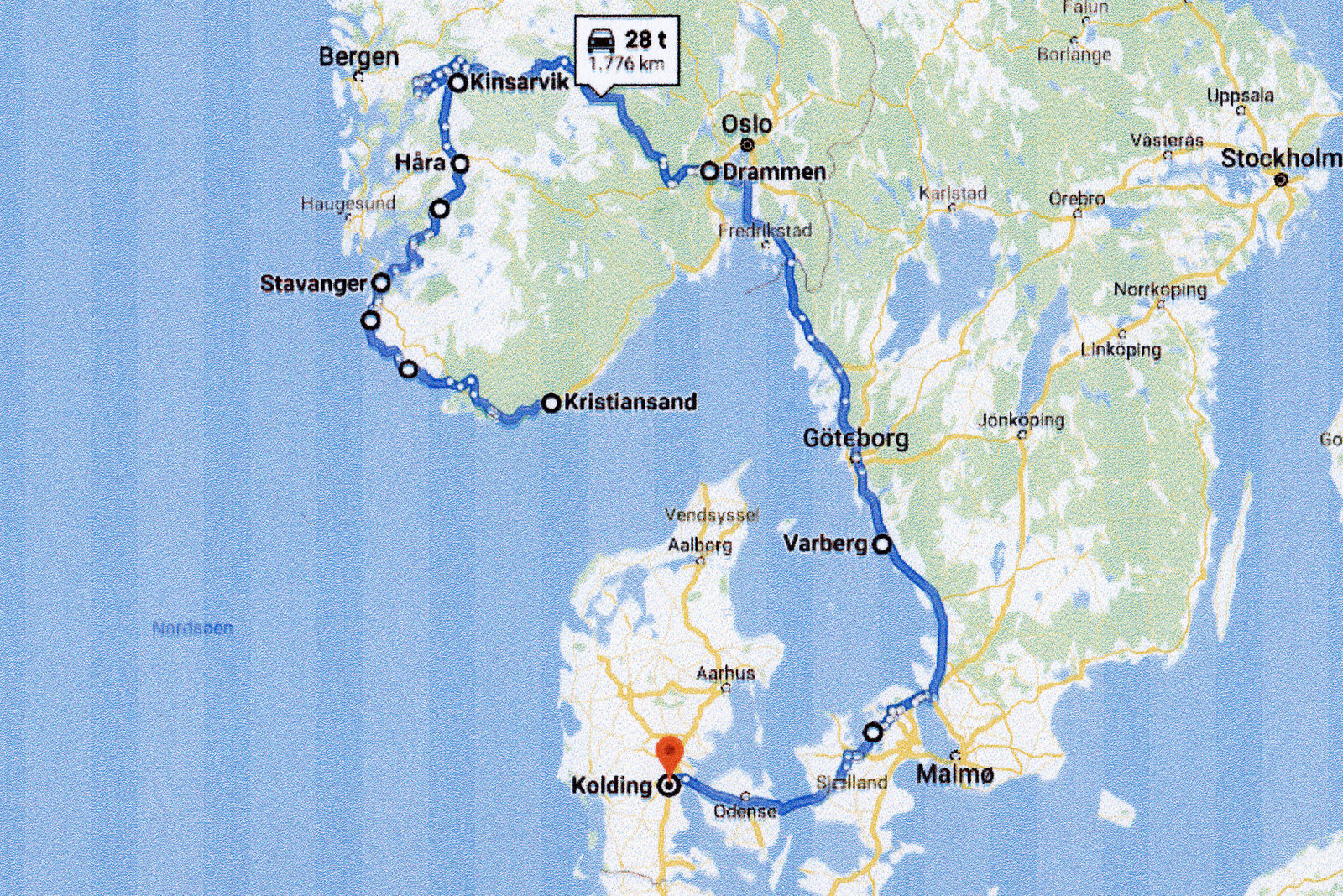 Rundtur i Norge - 1.850 km (2.100 km).