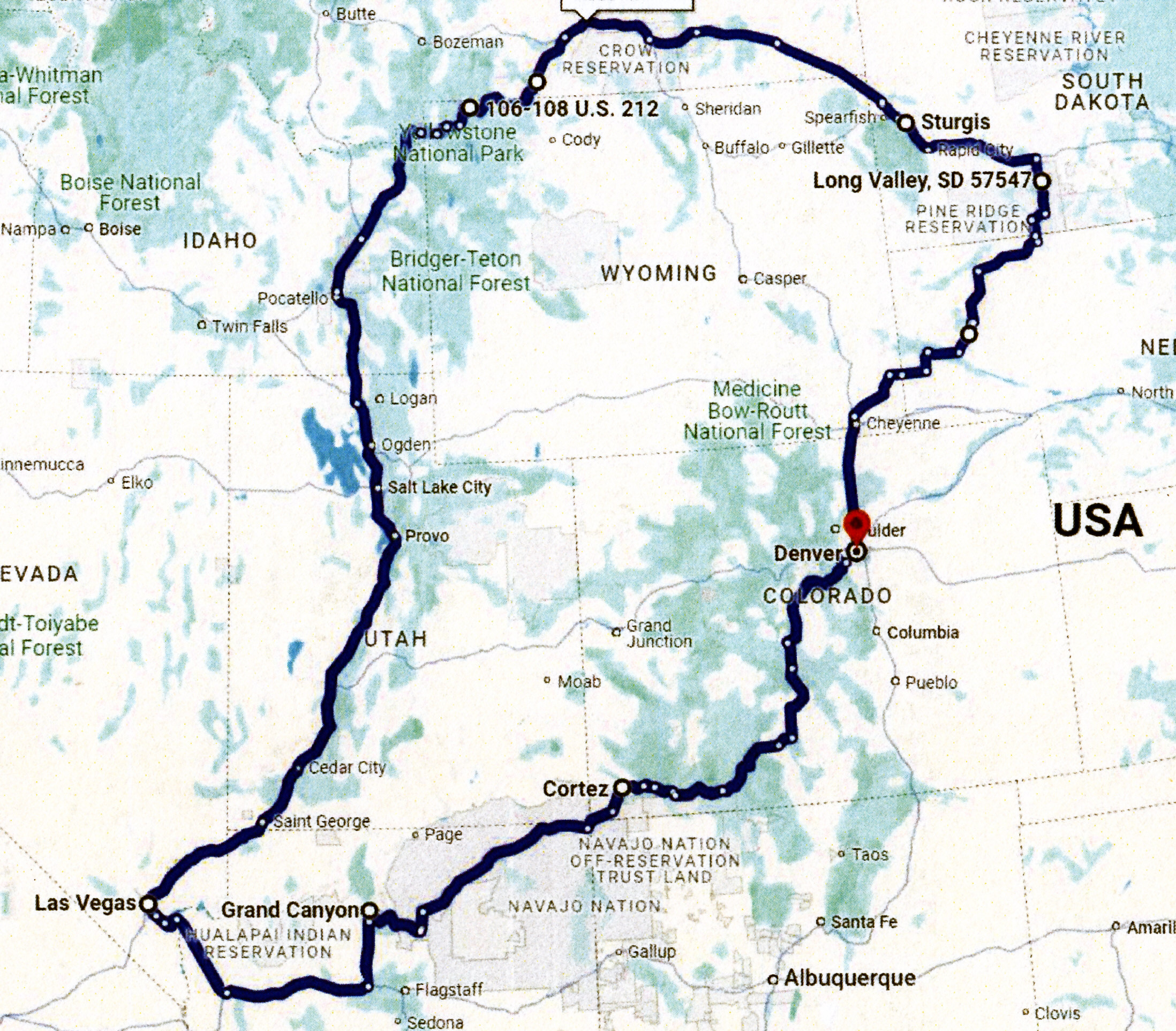 Forslag til 15 dages tur i bil (3 uger med mere Sturgis)